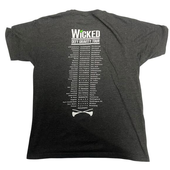 Wicked Defy Gravity Tour Musical Tee Shirt Short Sleeve Large Gray - Picture 3 of 6